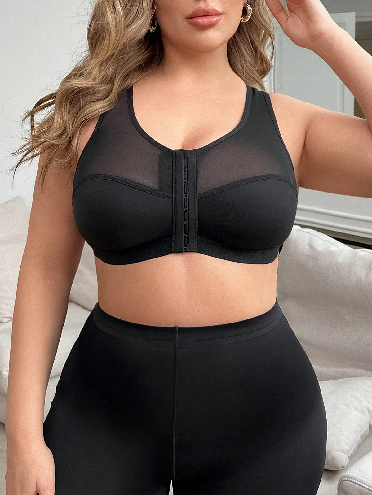 Plus Size Women Front Closure Wireless Bra, Single Pack