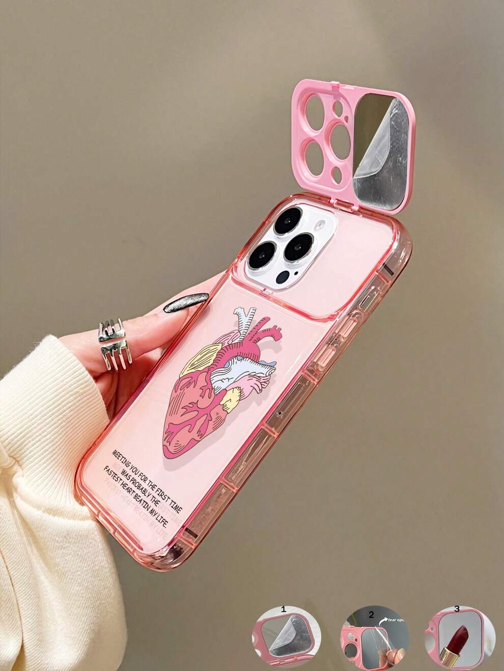 Pink 1pc Transparent Tpu Phone Case Mirror Holder Compatible With Iphone11 12 13 14 12promax 13promax 14promax 15 15pro 15promax