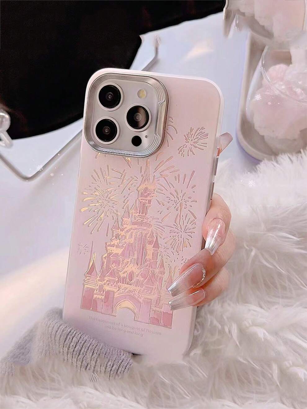 Pink Colorful Firework & Dreamy Castle Design Full Coverage Phone Case Compatible With Apple Iphone 15 Pro Max, New Model Compatible With IPhone 14 Pro Max / 12 Pro / 5 / Se / 13 Pro / 14, Popular Wit