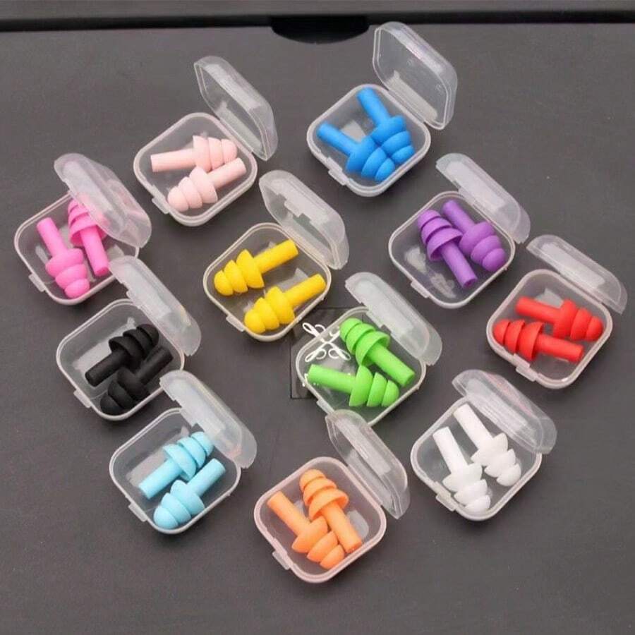 1pc Noise-Cancelling Silicone Earplugs For Dormitory, Swimming, Snoring, With Waterproof Storage Box, Sleeping Earplugs