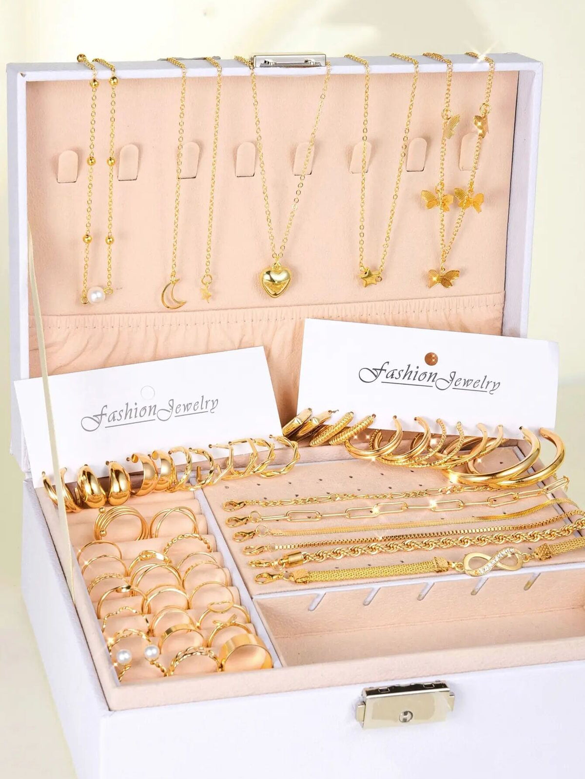 1-44pcs/Set Elegant Minimalist Metallic Women's Jewelry Set Including Earrings, Necklace, Ring, Bracelet, Anklet Suitable For All Ages And Seasons, Perfect For Daily Wear And As A Gift For Family, Fri