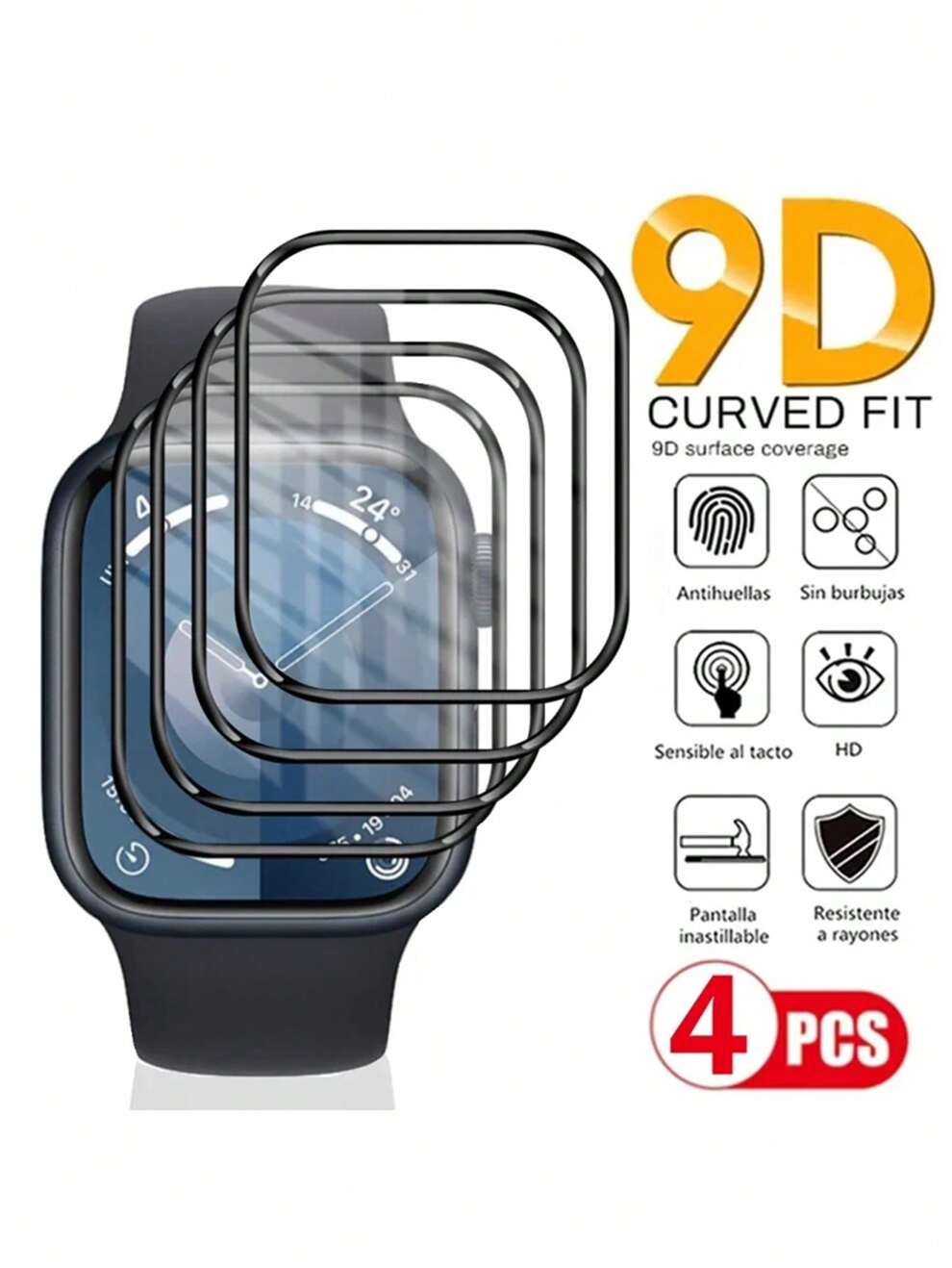 4pcs Watch Screen Protector, Explosion-Proof Full Coverage Curved Composite Film With Black Edge Compatible With Apple Watch 38/40/42/44/45/49mm, Carbon Fiber Black Edge Film As A Gift For Students Re