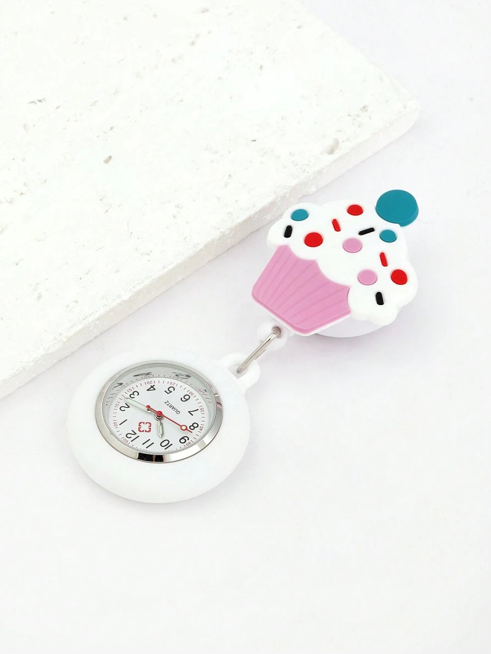 1pc Ice Cream Cartoon Printed Nurse Watch With Decorative Strap, Buckle, Silicon Cover, Clear Dial Markings, Luminous Hands, And Easy-To-Carry Function