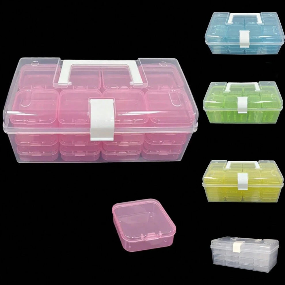 32pcs/Set Plastic Transparent Beads Storage Box, Multifunctional Portable Suitcase For Small Items Jewelry Crafts Classification Container, Mini Nail Art Hair Accessories, Ring, Necklace, Brooch Displ