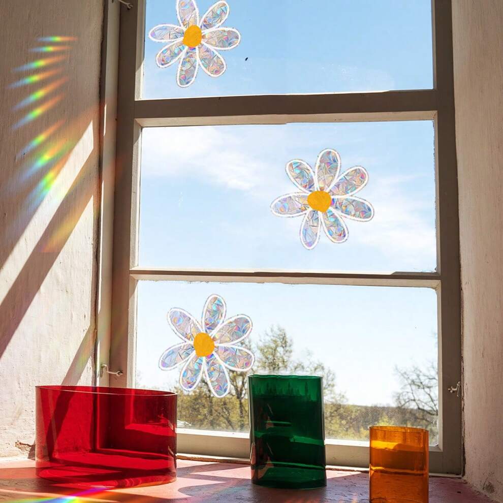 Colorful Daisy Flowers Sunlight Electrostatic Glass Sticker, Self-Adhesive Decoration For Windows, Shop Windows And Walls