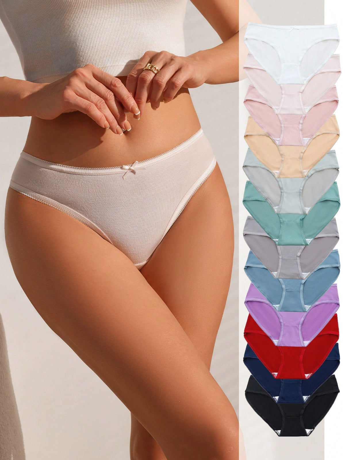 SHEIN Women Solid Color Triangle Panties With Bow Decoration, 12pcs/Pack