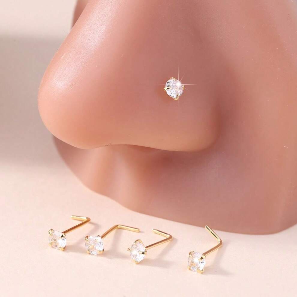 5Pcs/Set 3MM 4MM White AAA Cubic Zirconia Nose Studs Bone L Shape Nose Rings For Women Men Simple Nose Piercing Jewelry