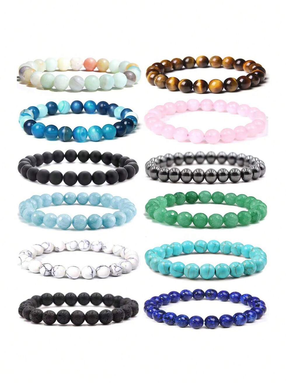 1pc 8mm Natural Stone Crystal Ball Elastic Beaded Bracelet For Men And Women