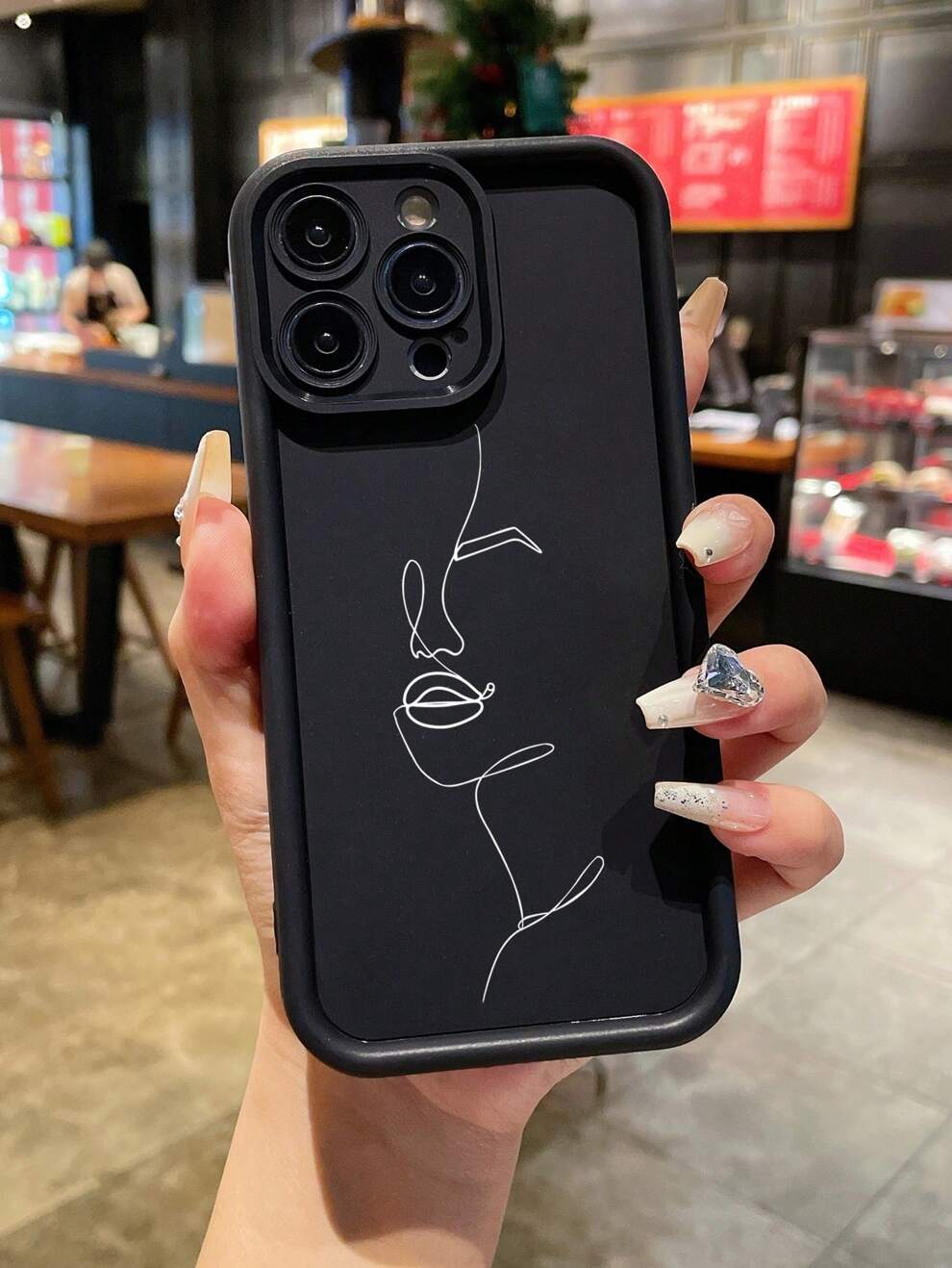 1pc Line Drawing Person Pattern Shockproof Black Phone Case Compatible With IPhone