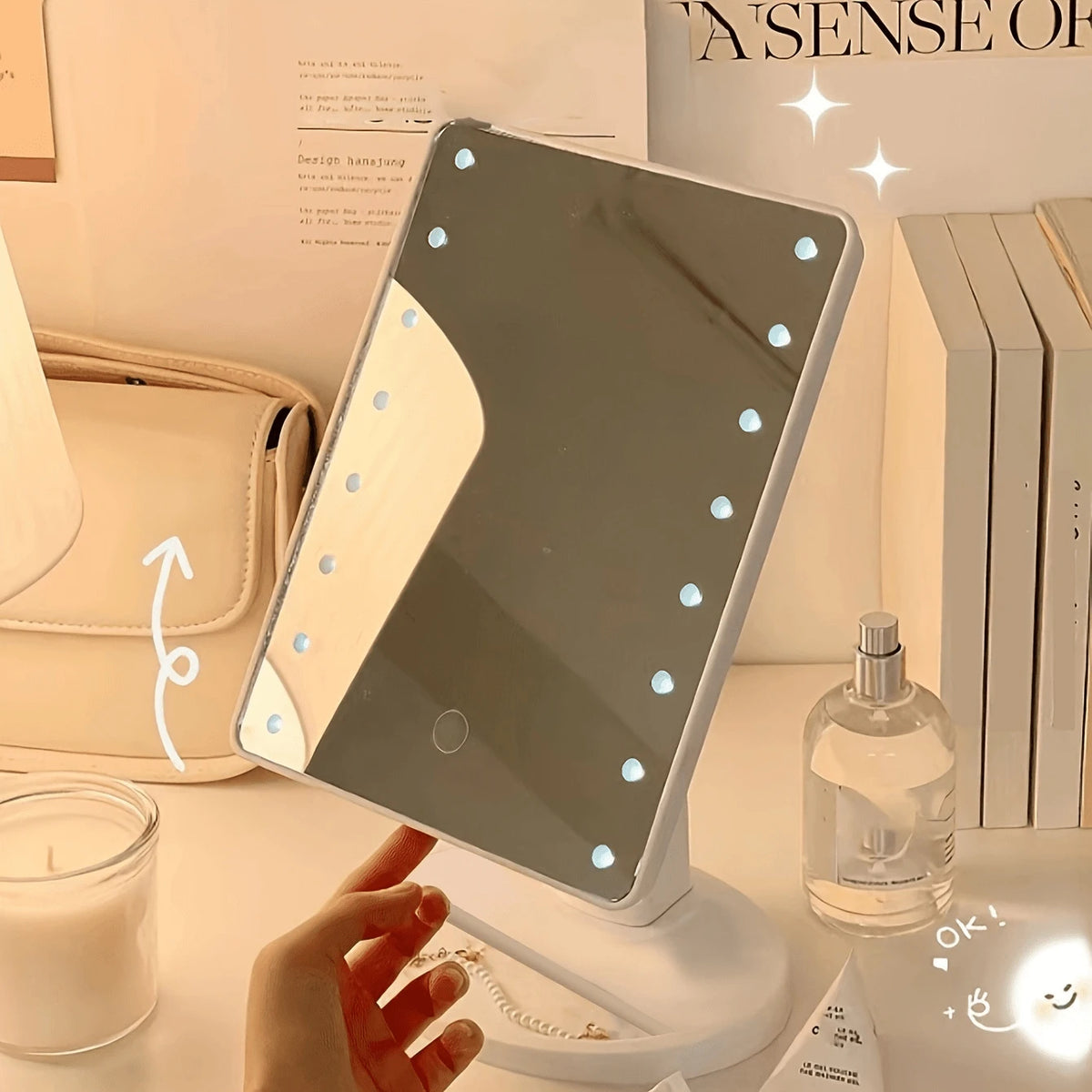 Square Led Makeup Light Illuminated Vanity Mirror With Multiple Lights, Tabletop Mirror For Dressing With Light, Portable, Packaging Separately