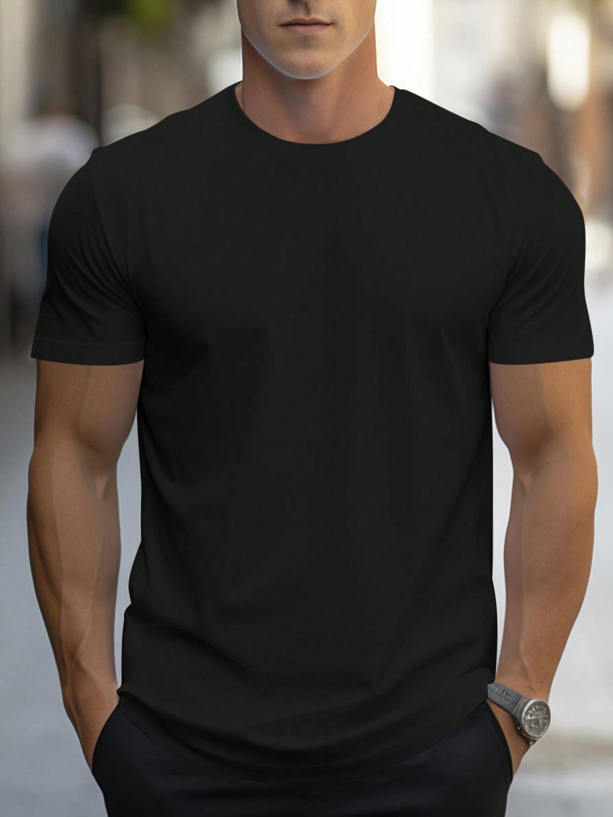 Manfinity Homme Men's Casual Solid Color Short Sleeve Round Neck T-Shirt For Summer