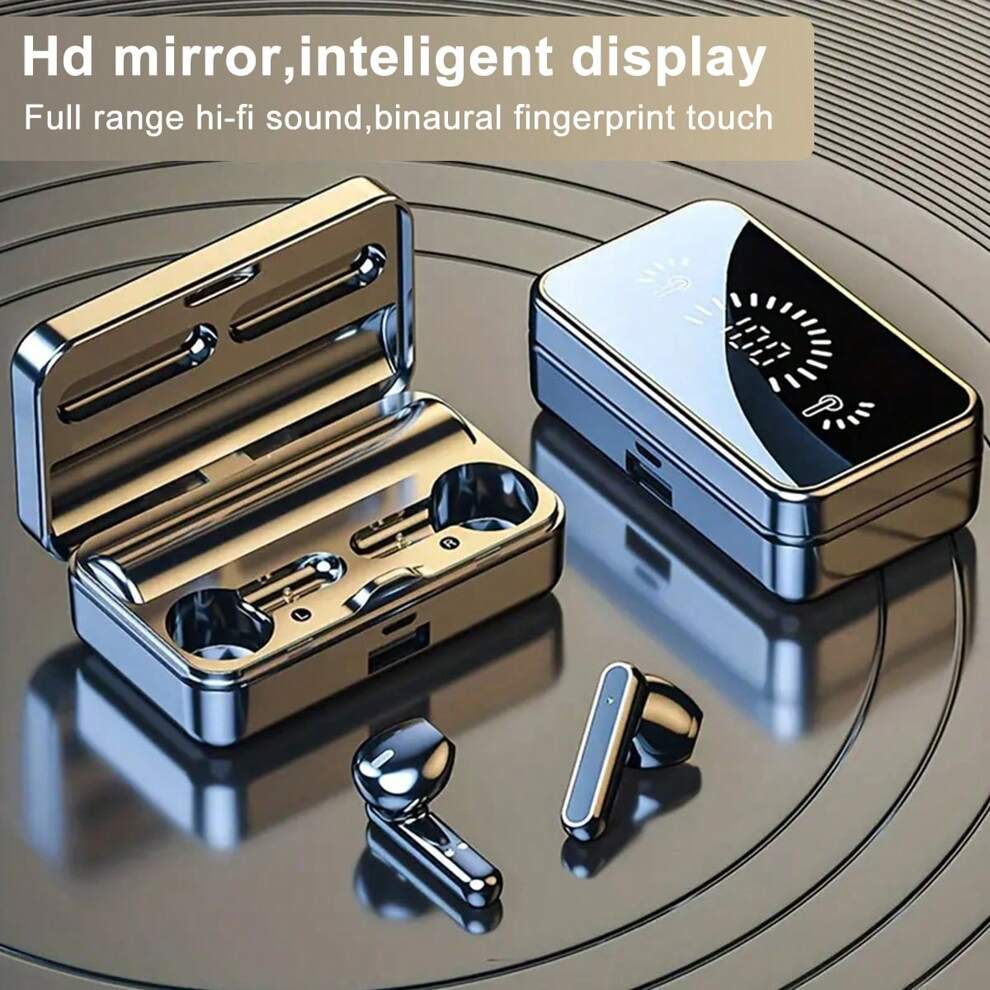 Mirror Wireless Earphones Music Earphones HiFi HD Sound Effect Game Earphones Smart Digital Display Charging Cabin Earphones