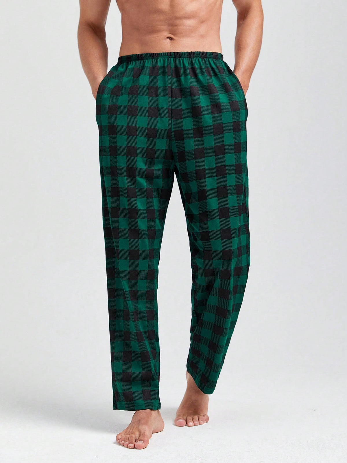 Men Gingham Print Slant Pocket Sleep Pants