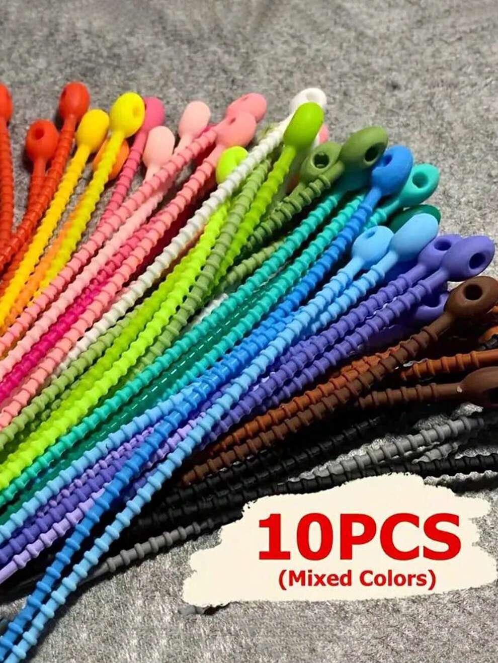 10pcs/Set Multicolor Reusable Silicone Cable Ties For Bag, Cable Management