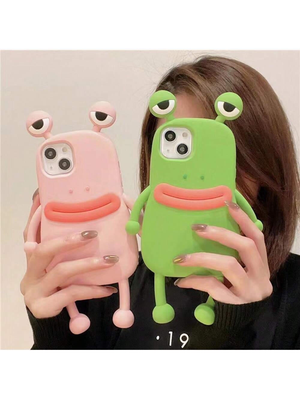 Funny Cartoon Frog Couple Soft Silicone Anti-Drop Phone Case, Green And Pink