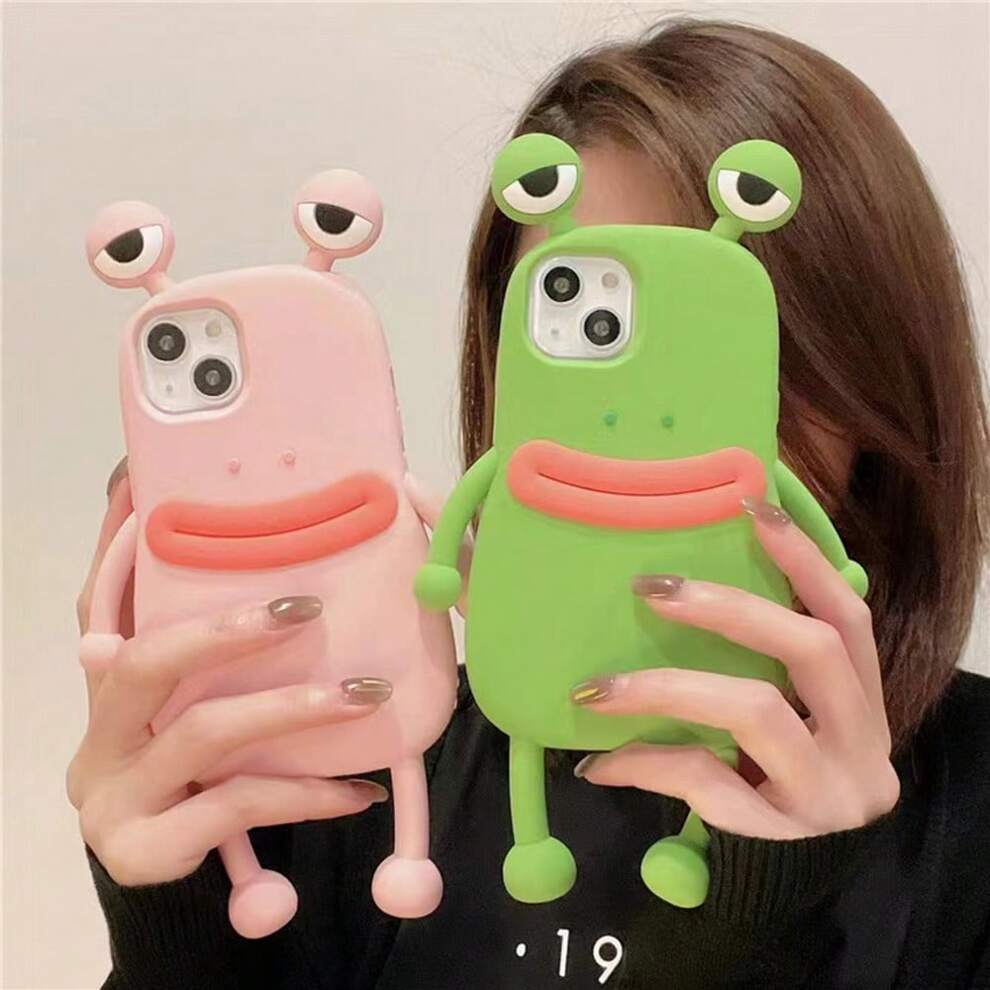 Funny Cartoon Frog Couple Soft Silicone Anti-Drop Phone Case, Green And Pink