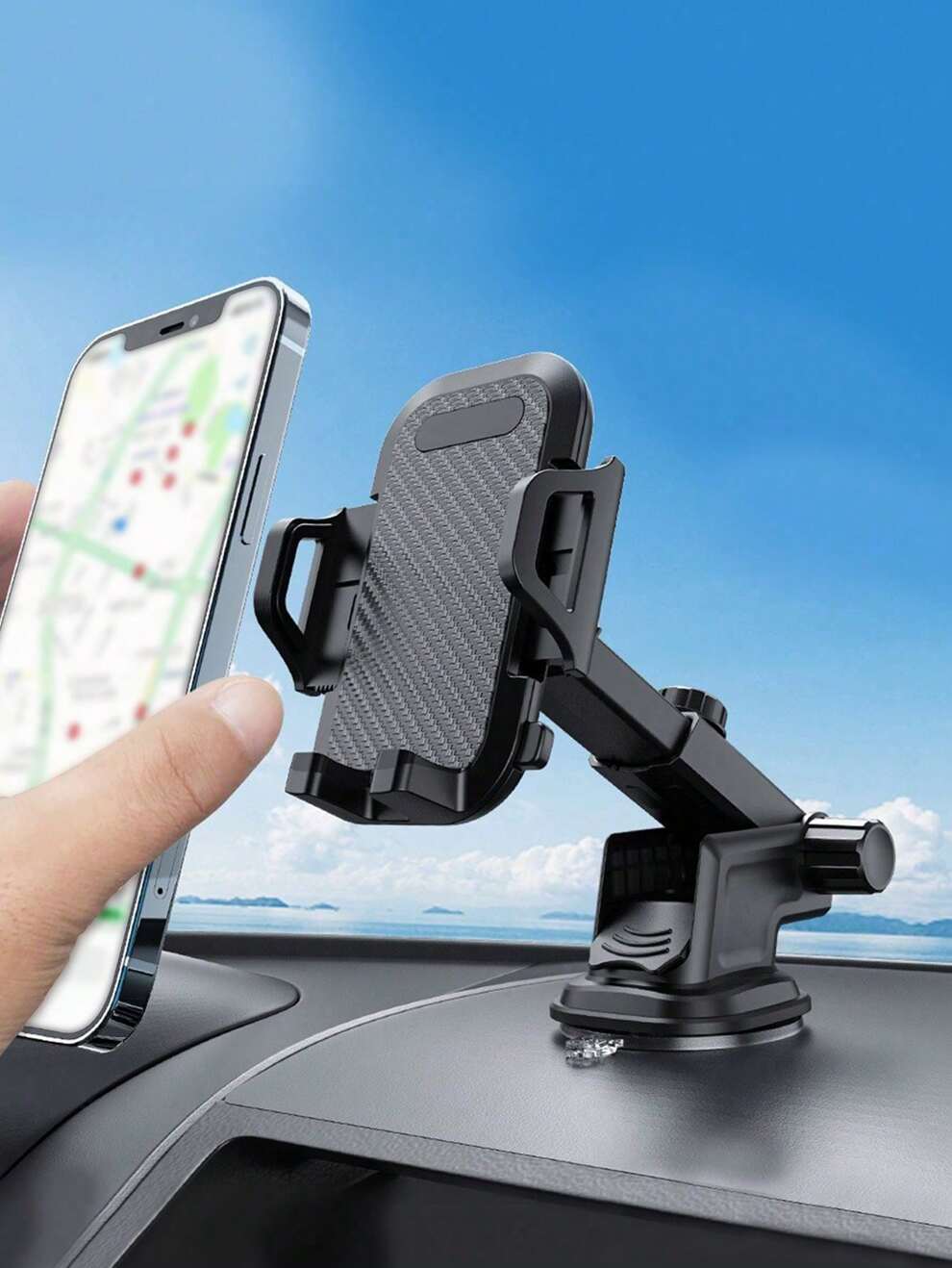 Car Phone Holder Telescopic Suction Cup Gps Holder With Air Vent Mount Carbon Fiber Dashboard Clip Bracket