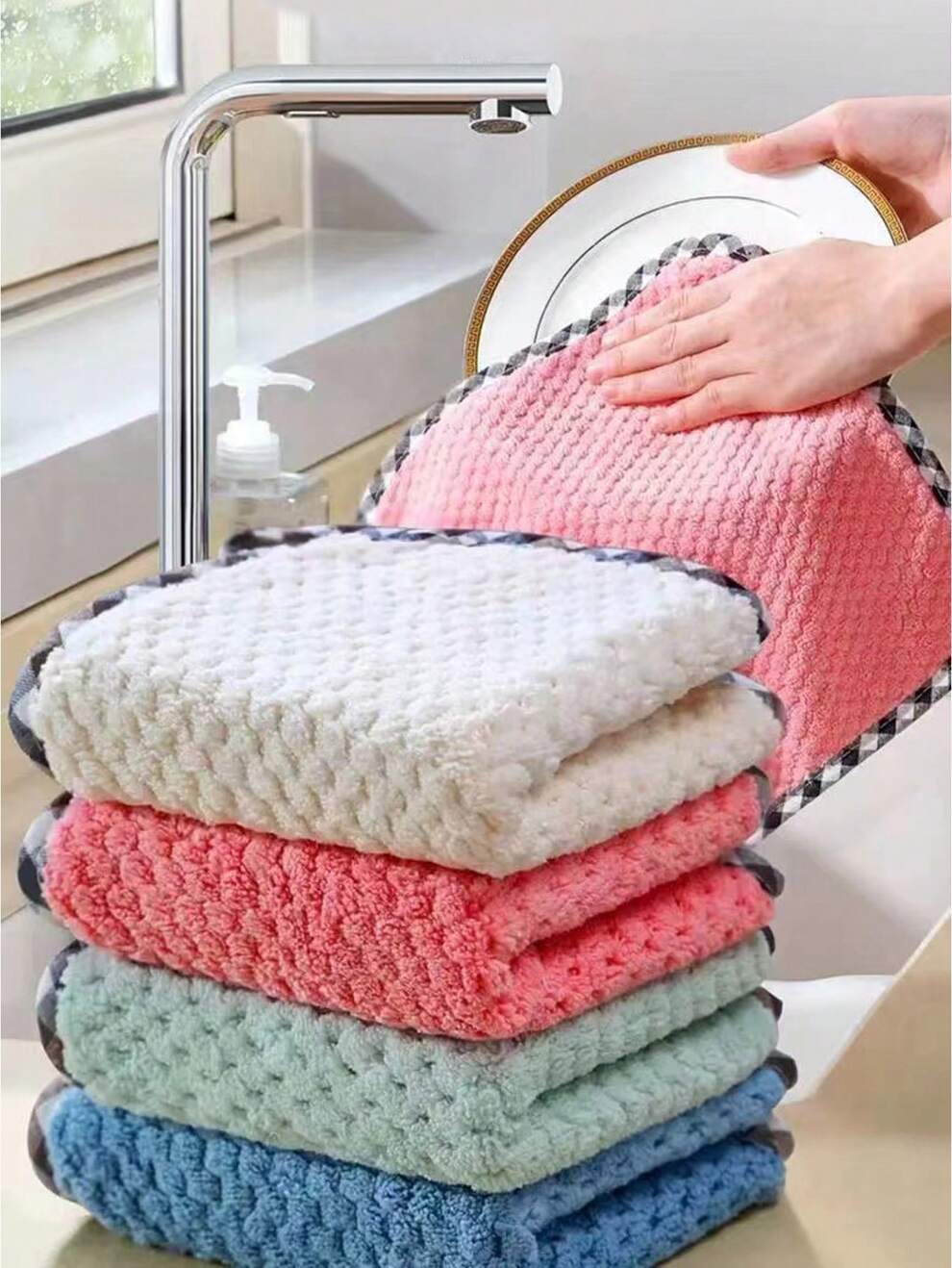 2pcs/6pcs Set Random Multifunctional Cleaning Cloth For Car, Dishes, Kitchen, Table, No Oil Stain, Thick And Strong Absorption