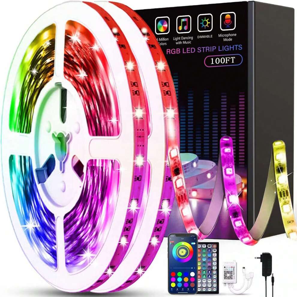 130ft Led Lights for Bedroom, LED Strip Lights with Remote and App Control Music Sync Color Changing RGB LED Strip, LED Lights for Room Home Party Decoration