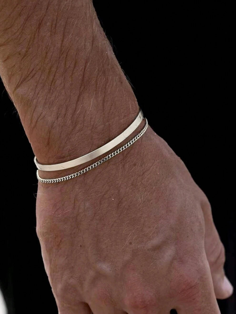 2pcs Men's Stainless Steel Bracelets, Silver Color, Minimalist & Delicate, Adjustable Size, Suitable For Everyday Wear