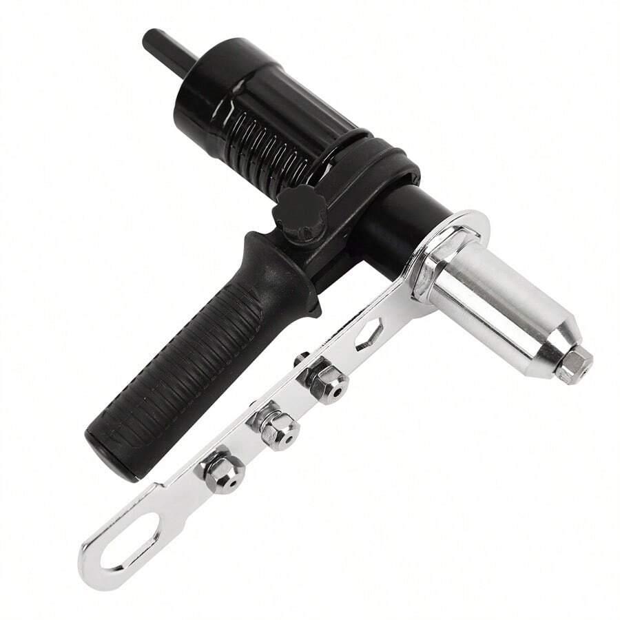 1pc Black Electric Rivet Gun Including Multiple Nozzles, Conversion Joints, Drill Bits And Adapter