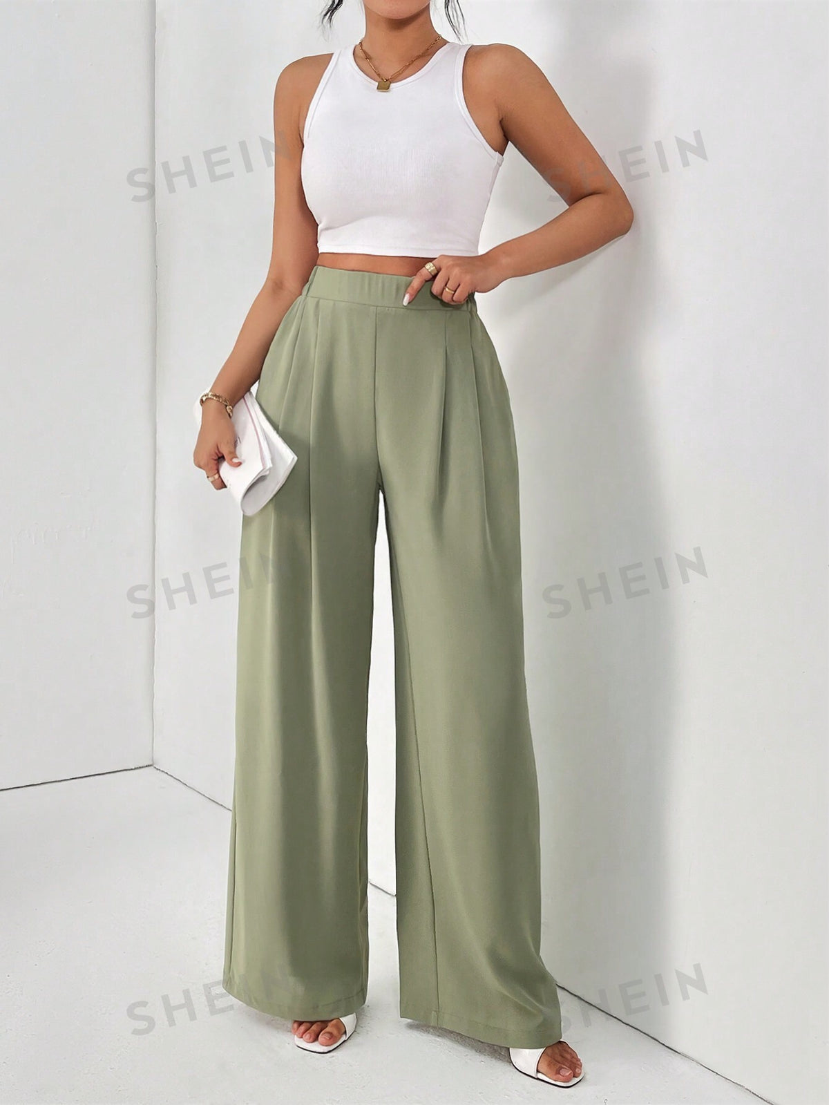 SHEIN Essnce Women's Solid Color Basic Style Casual Pants