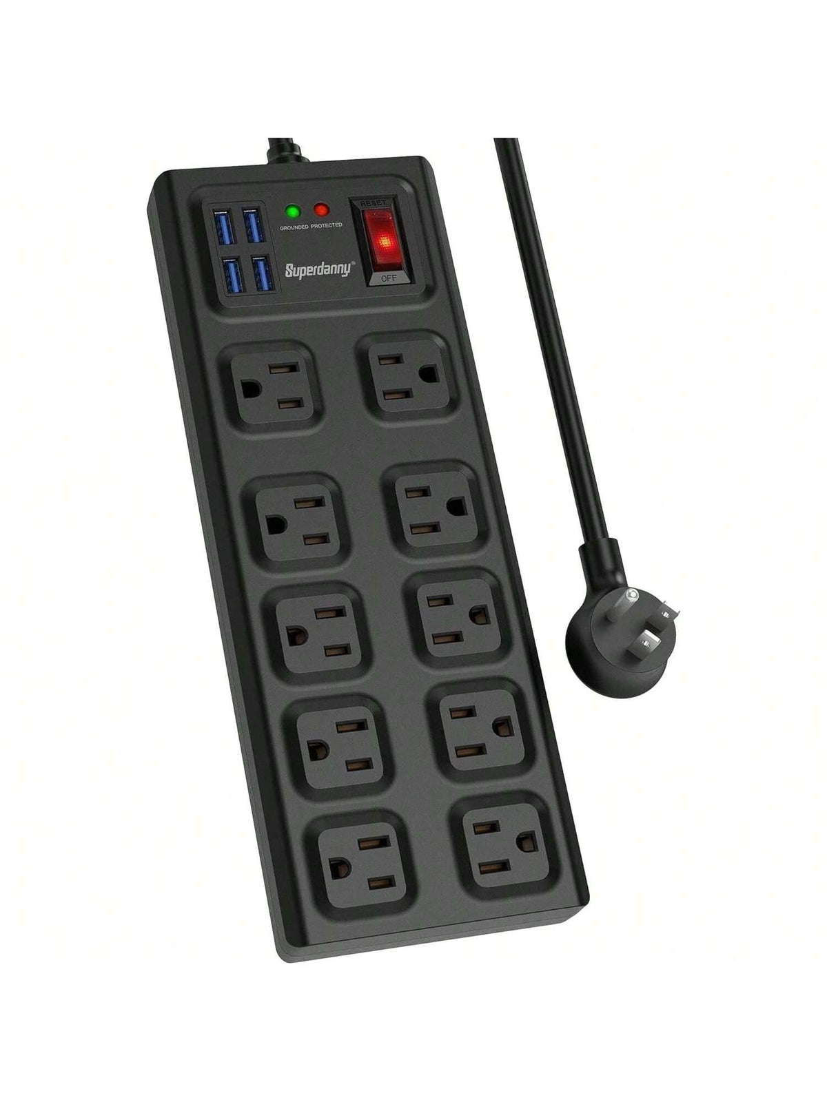 Power Strip Surge Protector 10 Wide Outlets With 4 USB Charging Ports,1875W/15A, Flat Plug,2800 Joules Surge Protection With 5 Ft Extension Cord For Home,Office, Black