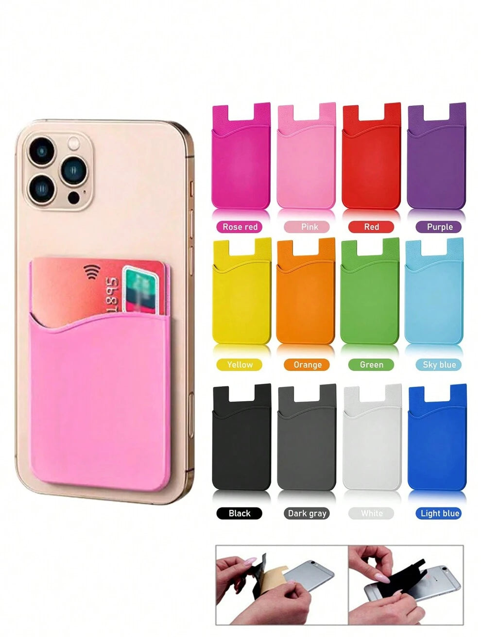 1pc Phone Wallet Stick On Phone Card Holder For Phone Back 1/2 Pocket Silicone Adhesive Credit Card Cell Phone Sleeves Cell Phone Wallet Silicone Adhesive Phone Card Holder Stick On Wallet For Phone C