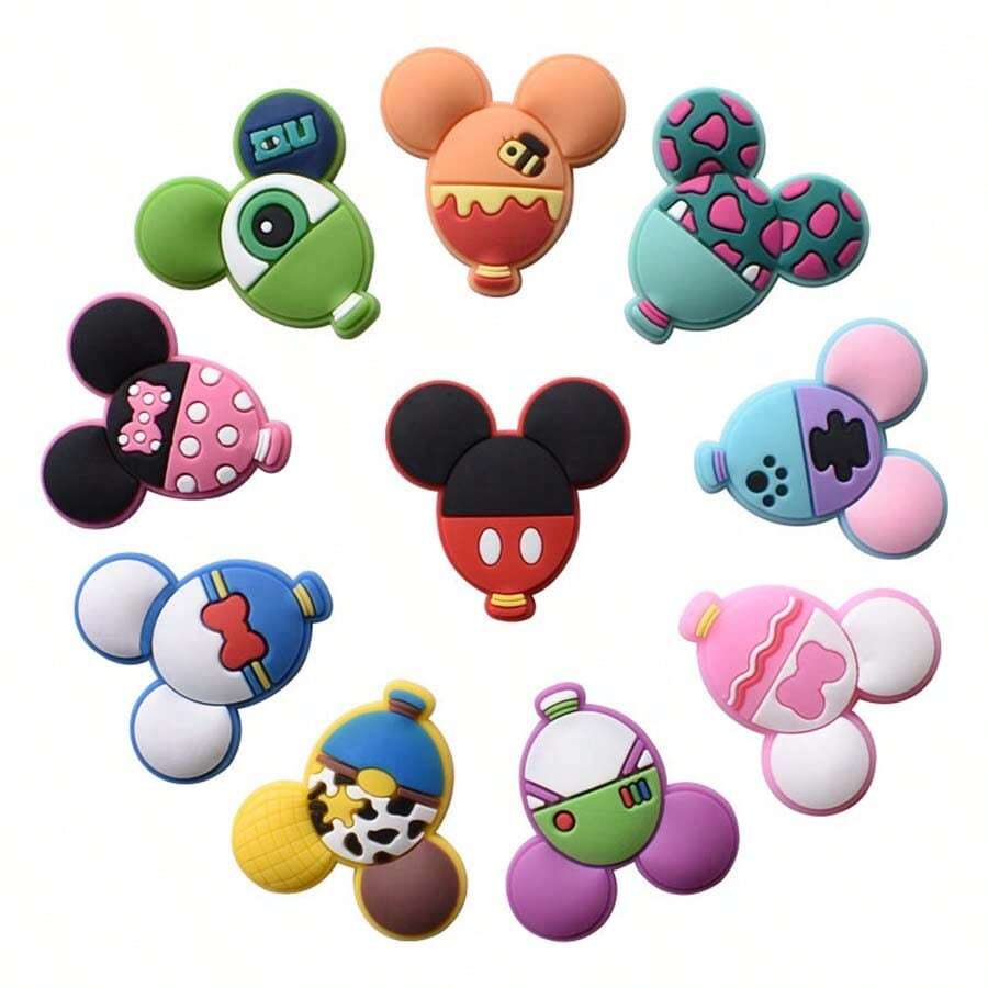 10pcs Disney Mickey Shoe Decorations Shoe Accessories Charms For Clogs Bubble Slides Sandals, Gift Idea For Birthday Christmas Halloween Party Favors