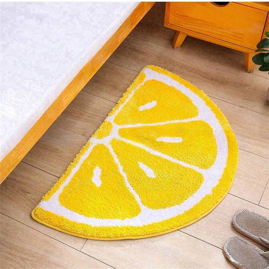 1pc Flannel Orange Slice Shaped Cartoon Fruit Pattern Bath Rug, Soft, Absorbent, Anti-Skid, Washable