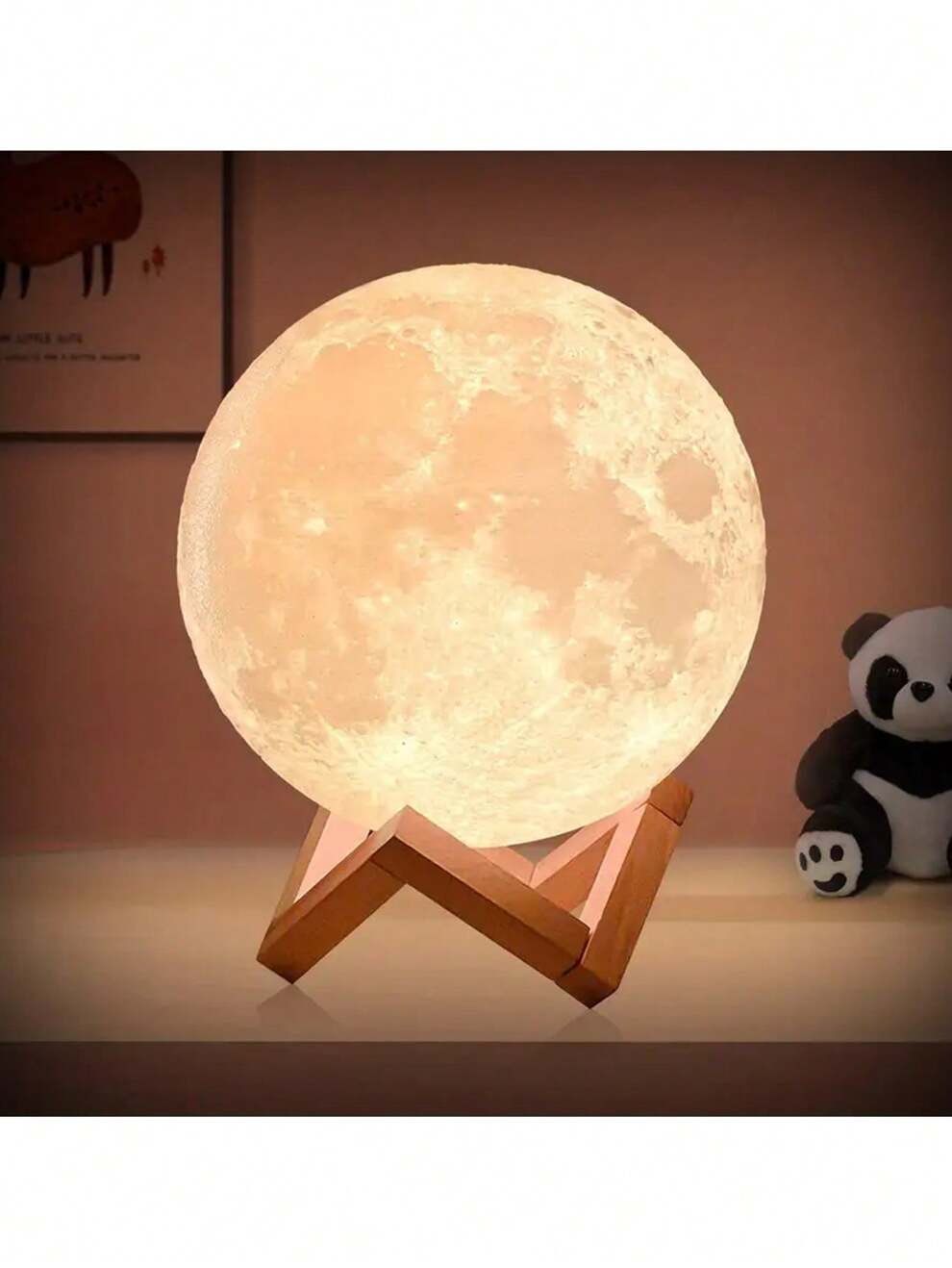 1pc Plastic Stand Moon Lamp, 3D Printed LED Moon Light, Perfect For Birthdays, Anniversaries, Kareem, Home Decor, Valentine's Day, Etc.