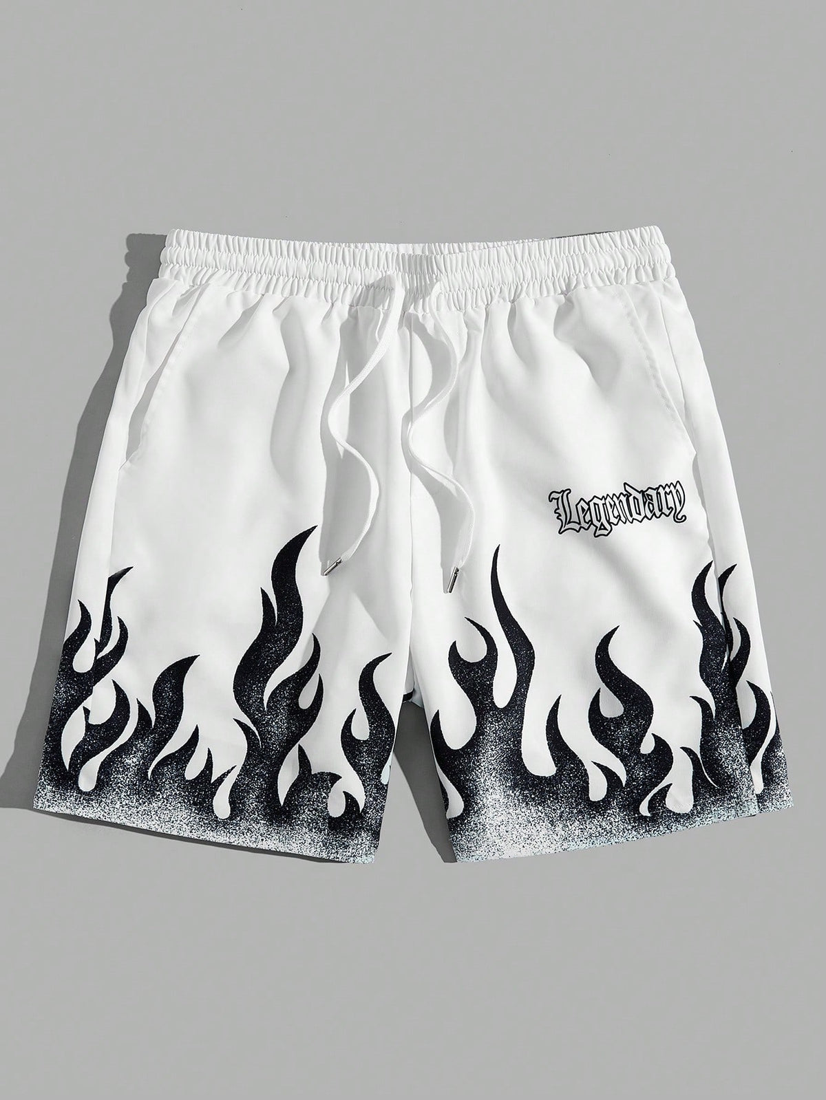 Manfinity StreetEZ Men's Woven Casual Shorts With Flame Letter Print Pattern Graphic Fire