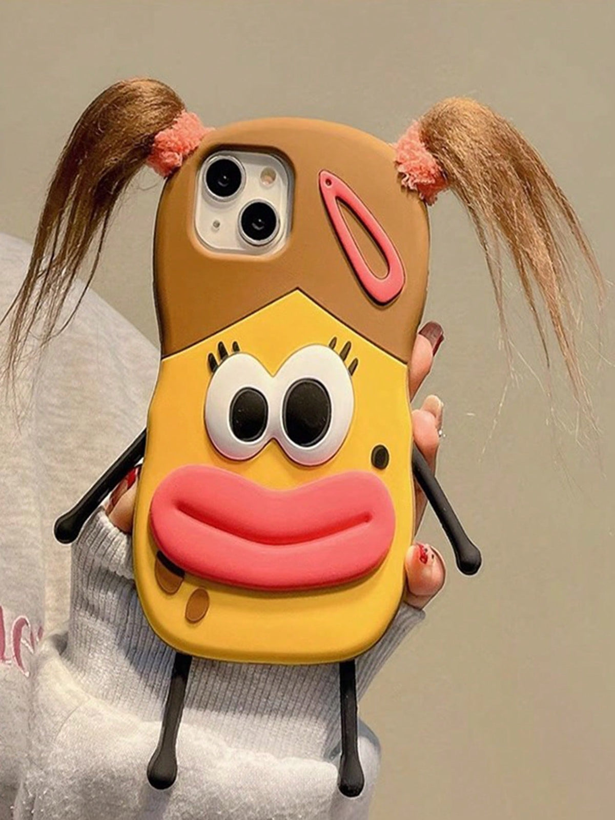 Funny 3d Sausage Lips & Braided Hair Design Phone Case Compatible With Iphone