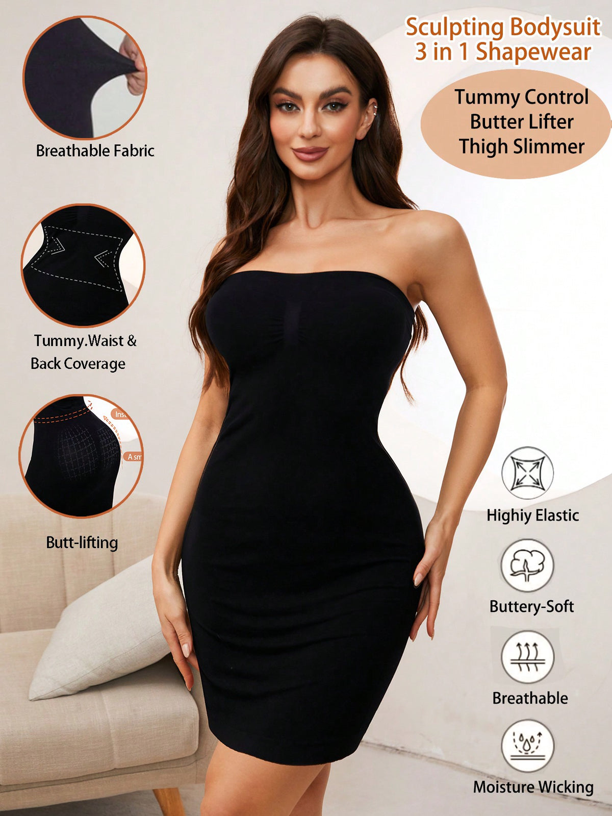 Women's Strapless Shapewear Dress For Tummy Control And Butt Lifting