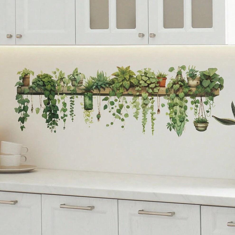 1pc Fresh Green Plant Vine Potted Wall Sticker