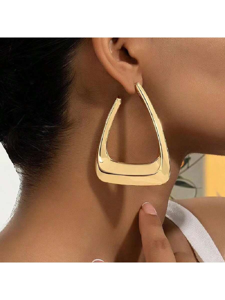 1pair Fashionable Retro Style Minimalist Exaggerated Metallic Geometric Irregular Stud Earrings With Unique Design And High-Grade Feeling, Gender-Neutral Earrings Suitable For Daily Wear Or Vacation F