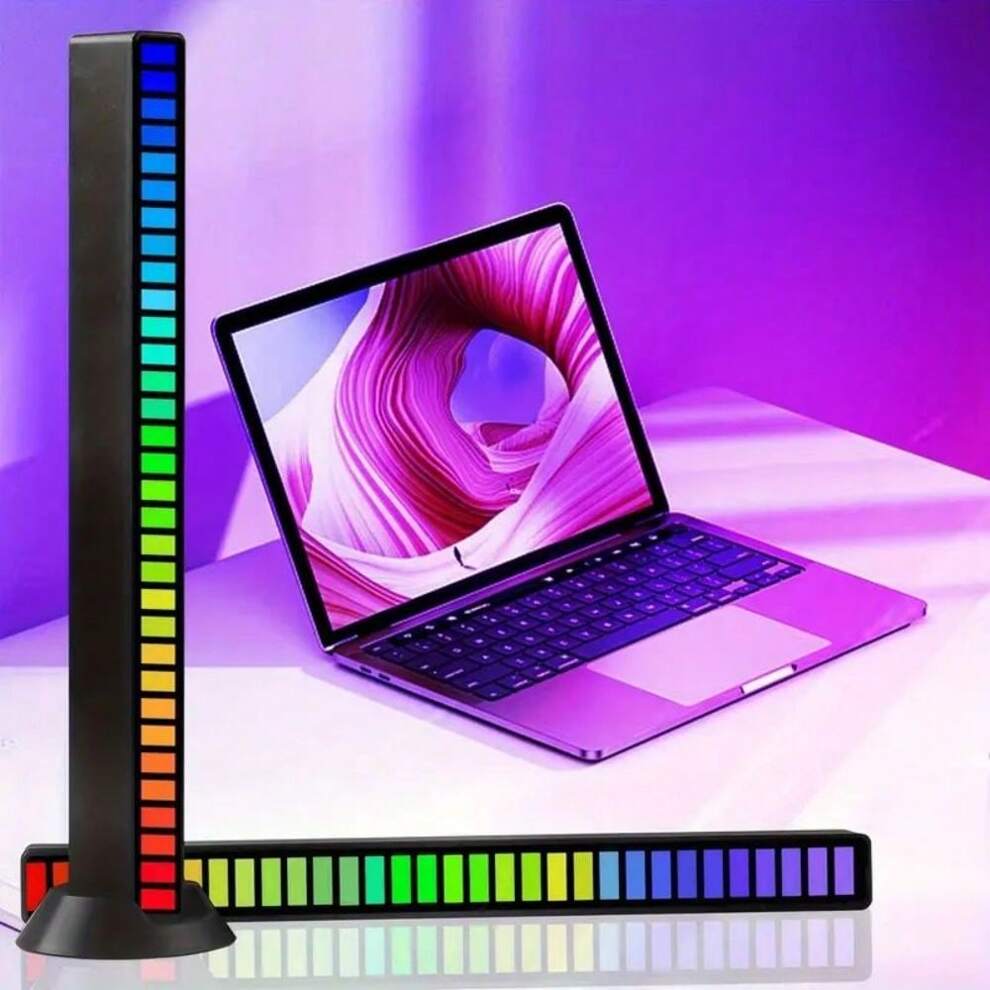 1pc RGB Sound Control Light Bar, Wireless Sound Activated Rhythm Light Bar, 32-Bit Rechargeable Colorful Music Level Voice-Activated Ambient Led Light Bar For Car, Gaming Room, Party, DJ, Desktop