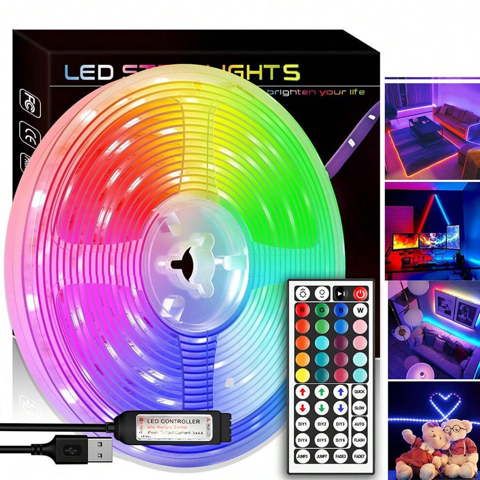 3ft-65ft RGB LED Strip Light, With 44key Remote Control, Can Adjust Color And Brightness, The Length Can Be Cut, Very Easy To Install, Suitable For Home Interior Decoration, Festival Atmosphere Light,