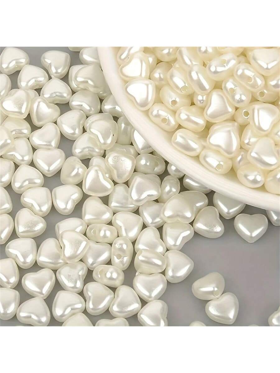 50pcs Faux Pearl White Heart-Shaped Flowers With Five Pointed Star Beads Can Be Used As Bracelets, Necklaces, Rings, And Phone Chains. DIY Accessories, Phone Case Accessories, Small Gifts