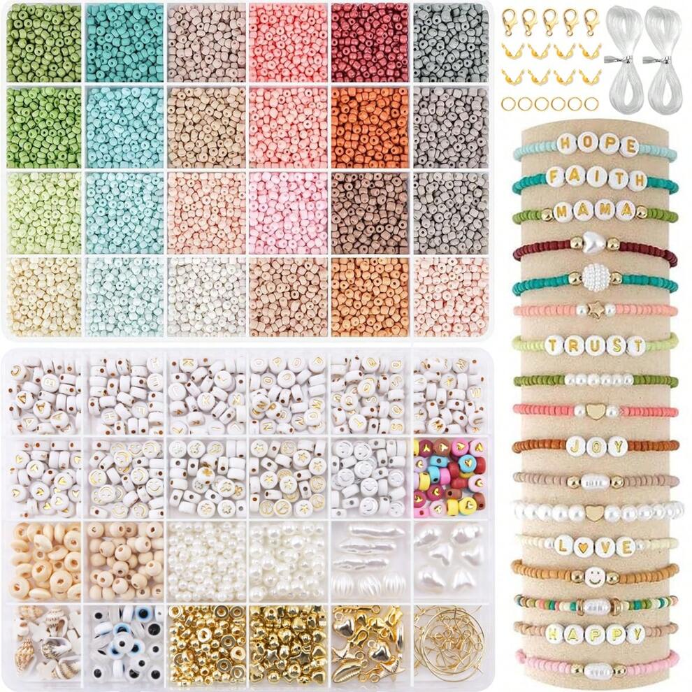 5800pcs 3mm Glass Seed Beads Kit For Jewelry Making, 24 Random Low Saturation Morandi Colors Decorative Small Loose Beads With 32 Styles Spacer Beads For DIY Making Bracelet Necklace Woven Jewelry Acc