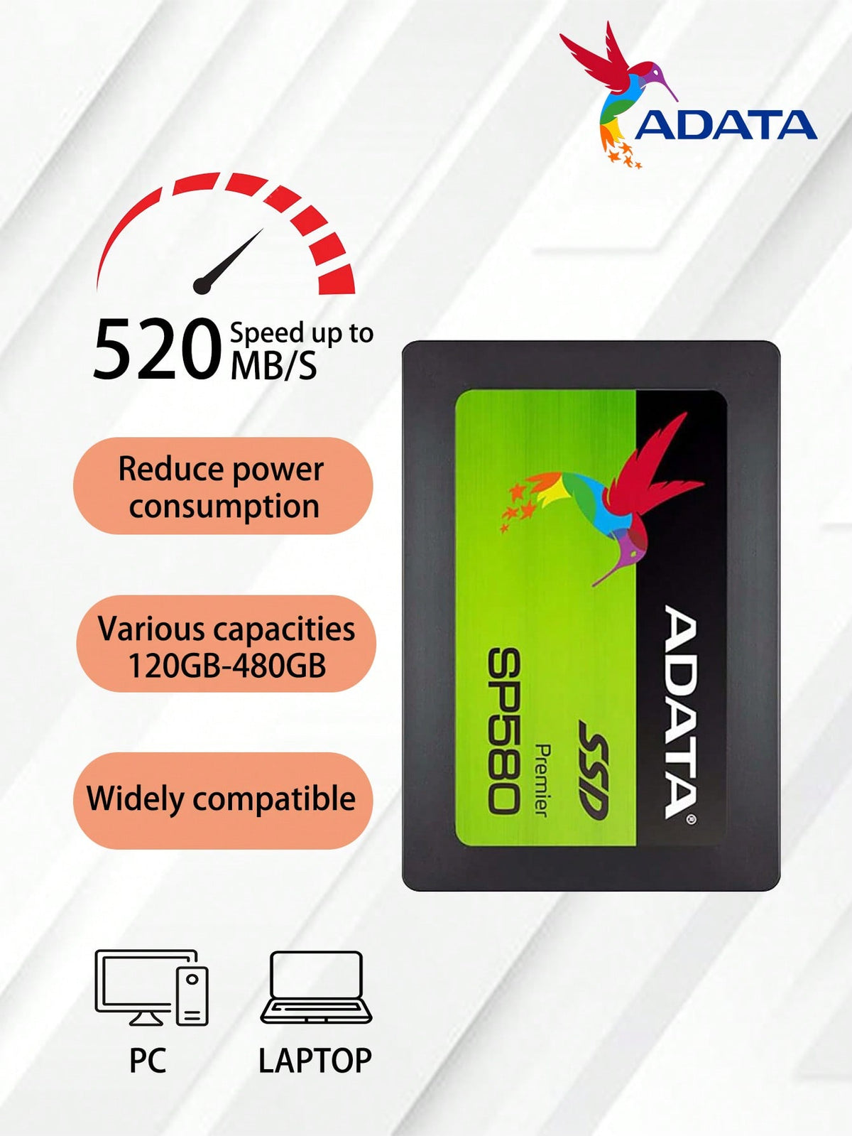 ADATA SP580 SSD 120GB 240GB 480GB  2.5 Inch SATA III Storage Disk for PC Desktop Notebook Internal Solid State Drive