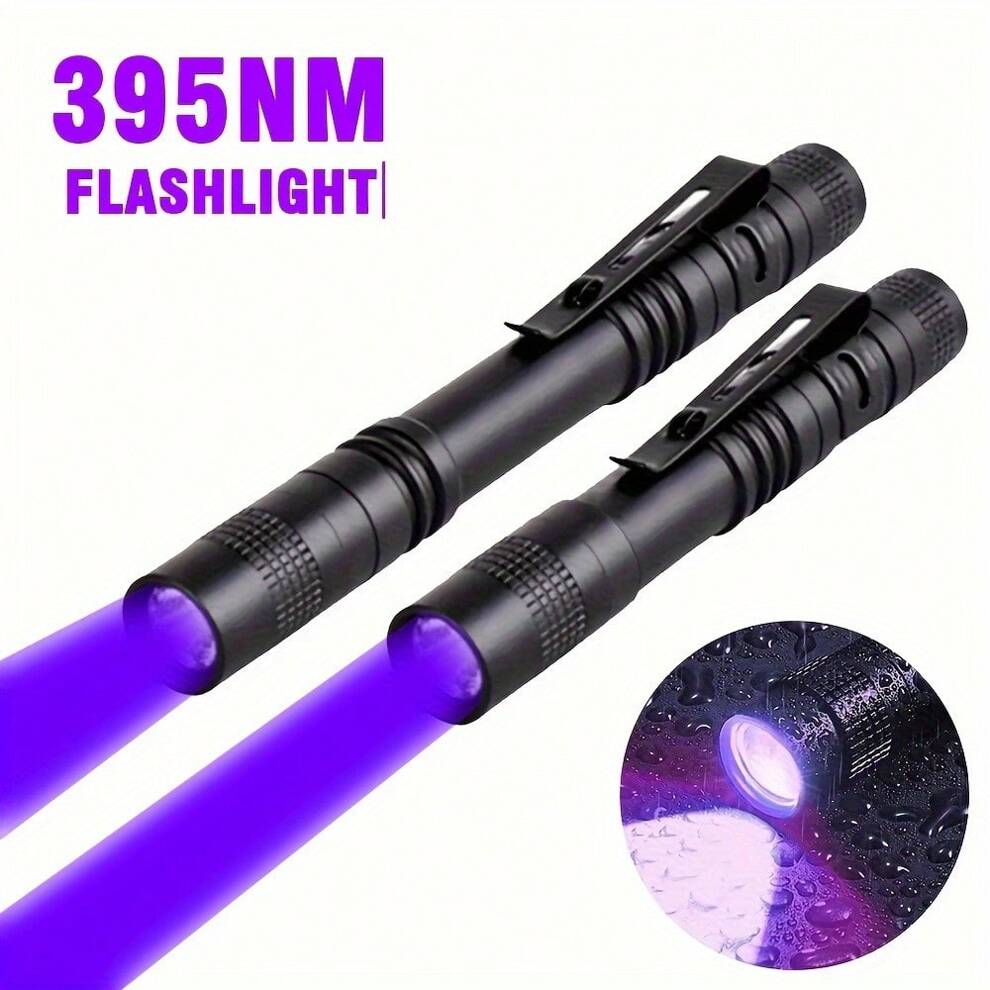 UV 395nm Flashlights With Clip, Mini Pen Light, Black Light, Waterproof Ultraviolet Aluminum Alloy Torch For Leaf, Pet Urine, Scorpion, Hotel Inspection, Dry Stay And Bed Bug (Battery Not Included)