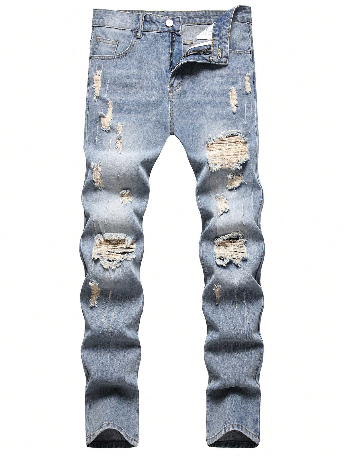 Men's Slim Fit Distressed Straight Leg Jeans, Daily Wear