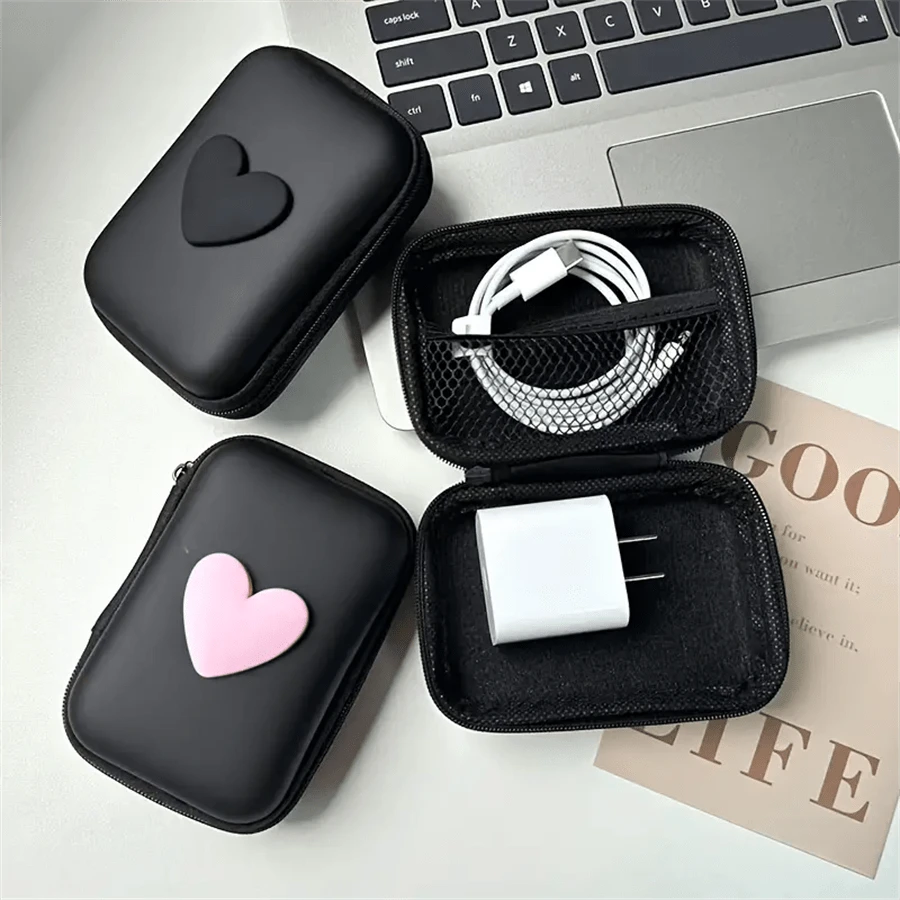 1pc Heart Pattern Eva Storage Bag, Earphone Bag, Coin Zipper Bag School Supplies School Accessaries Back To School Universty Students