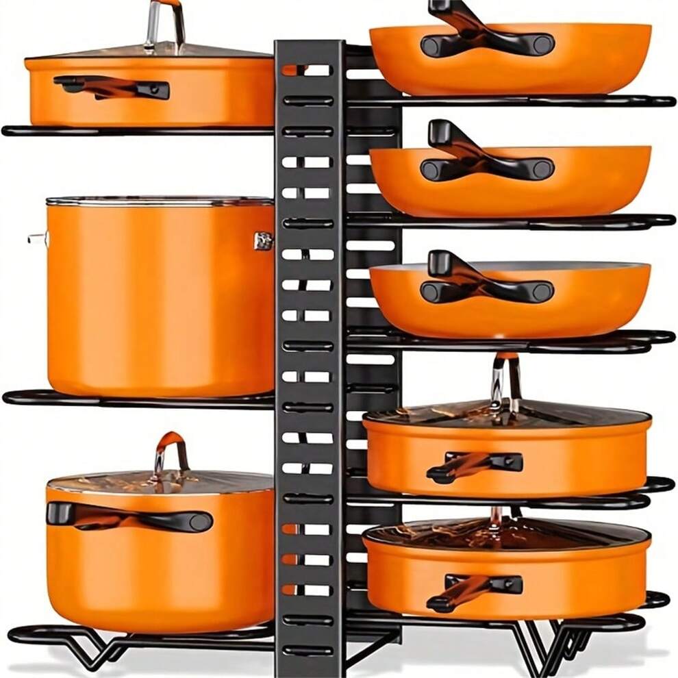 1pc Expandable Pots And Pans Storage Rack With Bigger Frame And Solid Triangular Design, Kitchen Cabinet Pantry Bakeware Storage Rack, Multiple Layers Space-Saving Adjustable Pot Rack, Kitchen Supplie