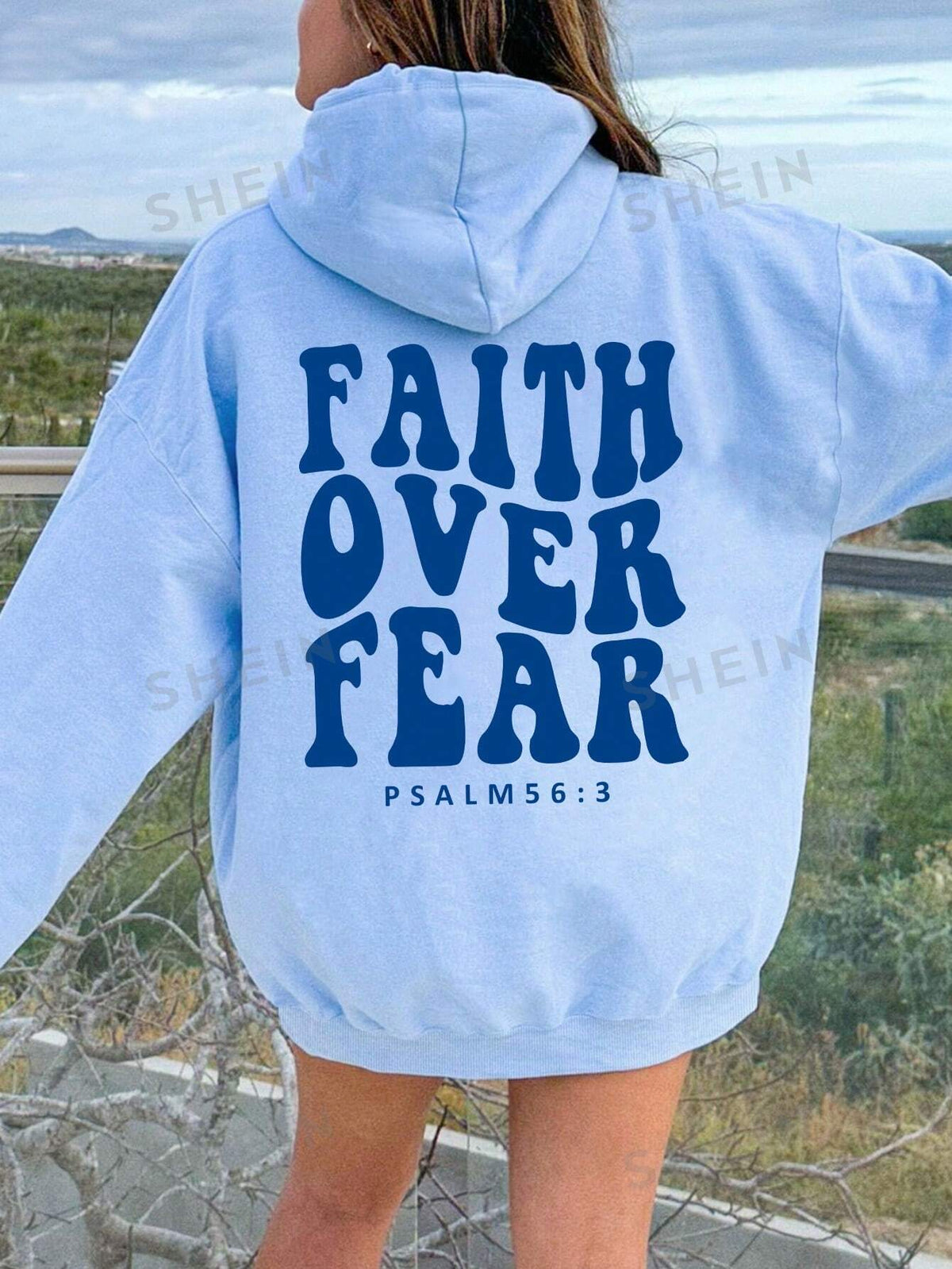 SHEIN EZwear Women's Hooded Sweatshirt With Slogan Print FAITH OVER FEAR PSALM 56: 3