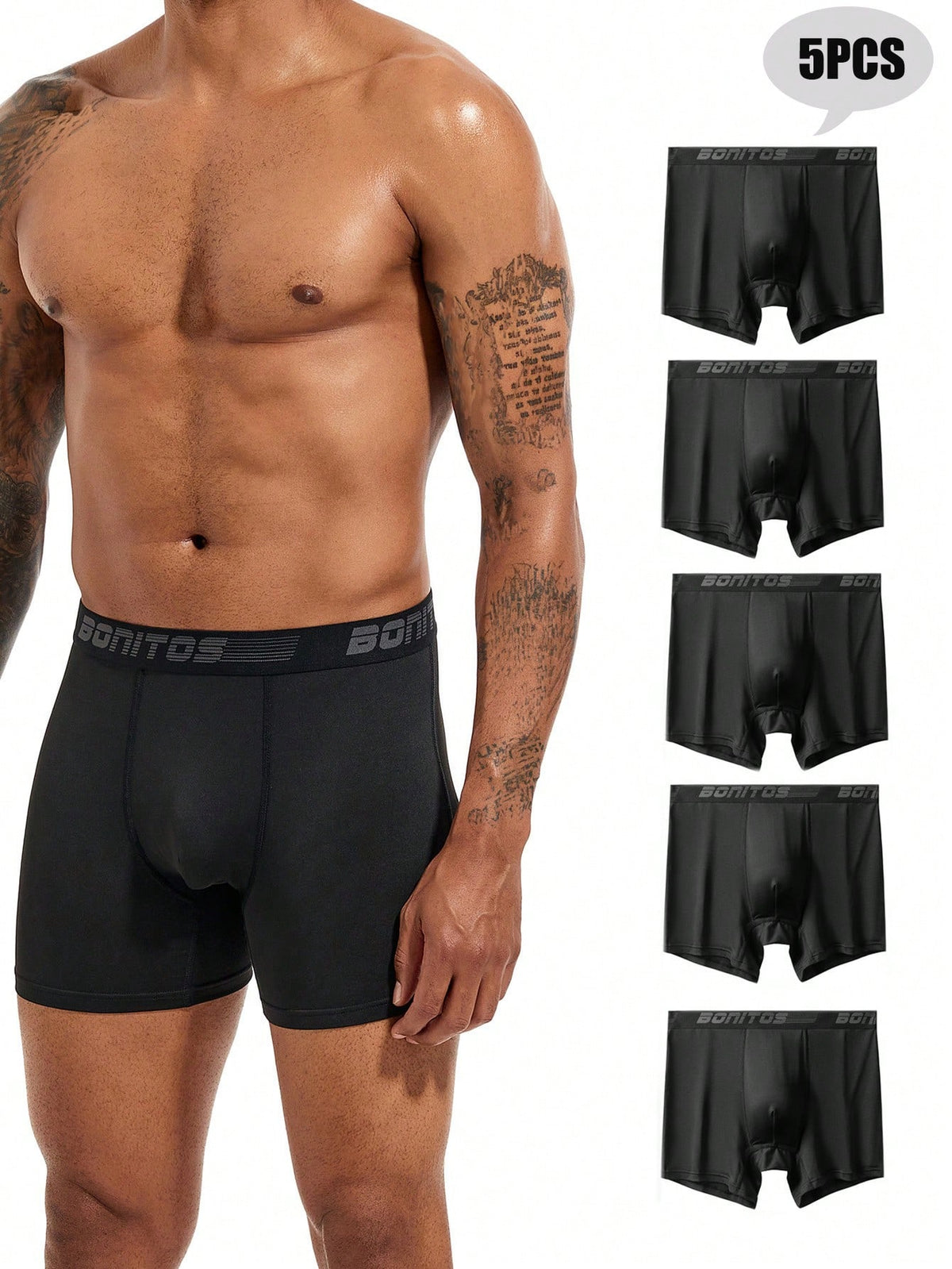 Men 5-Pack Breathable Boxer Briefs Comfortable Underwear For Home, Black