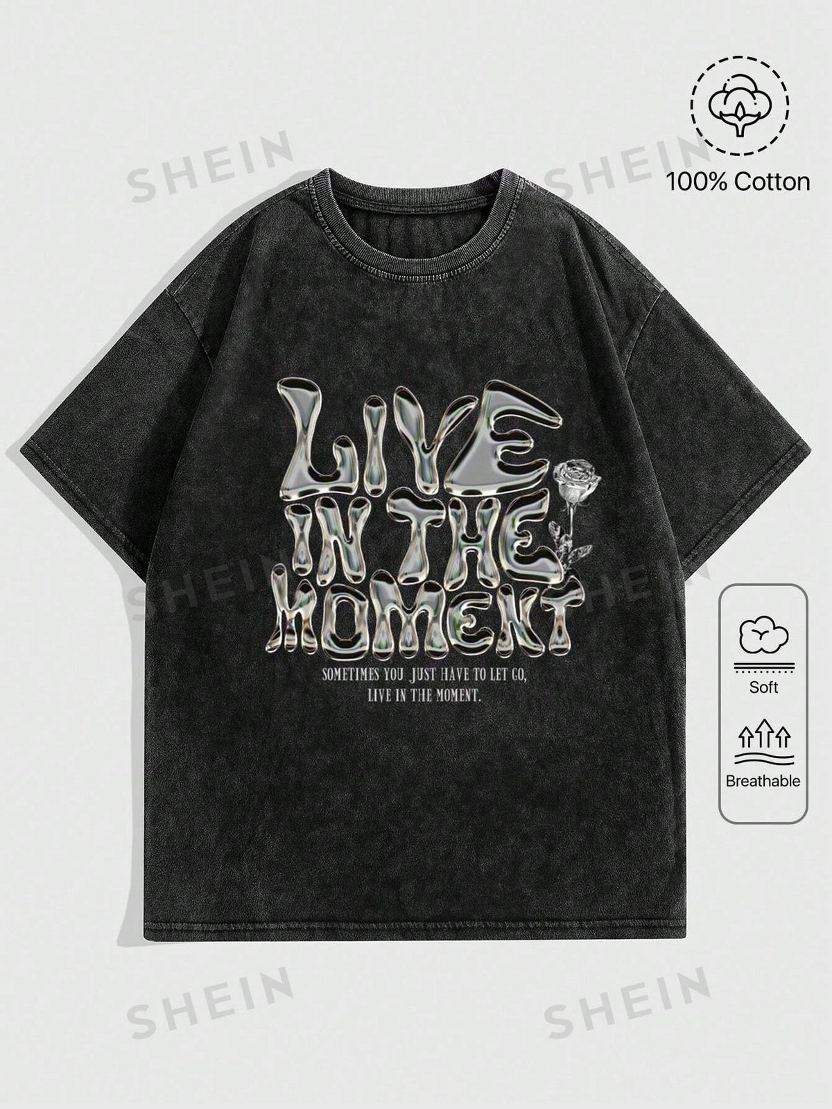 ROMWE Grunge Punk Women's Slogan Printed Fried Snowflake T-Shirt LIVE IN THE MOMENT SOMETIMES YOU JUST HAVE TO LET GO, LIVE IN THE MOMENT