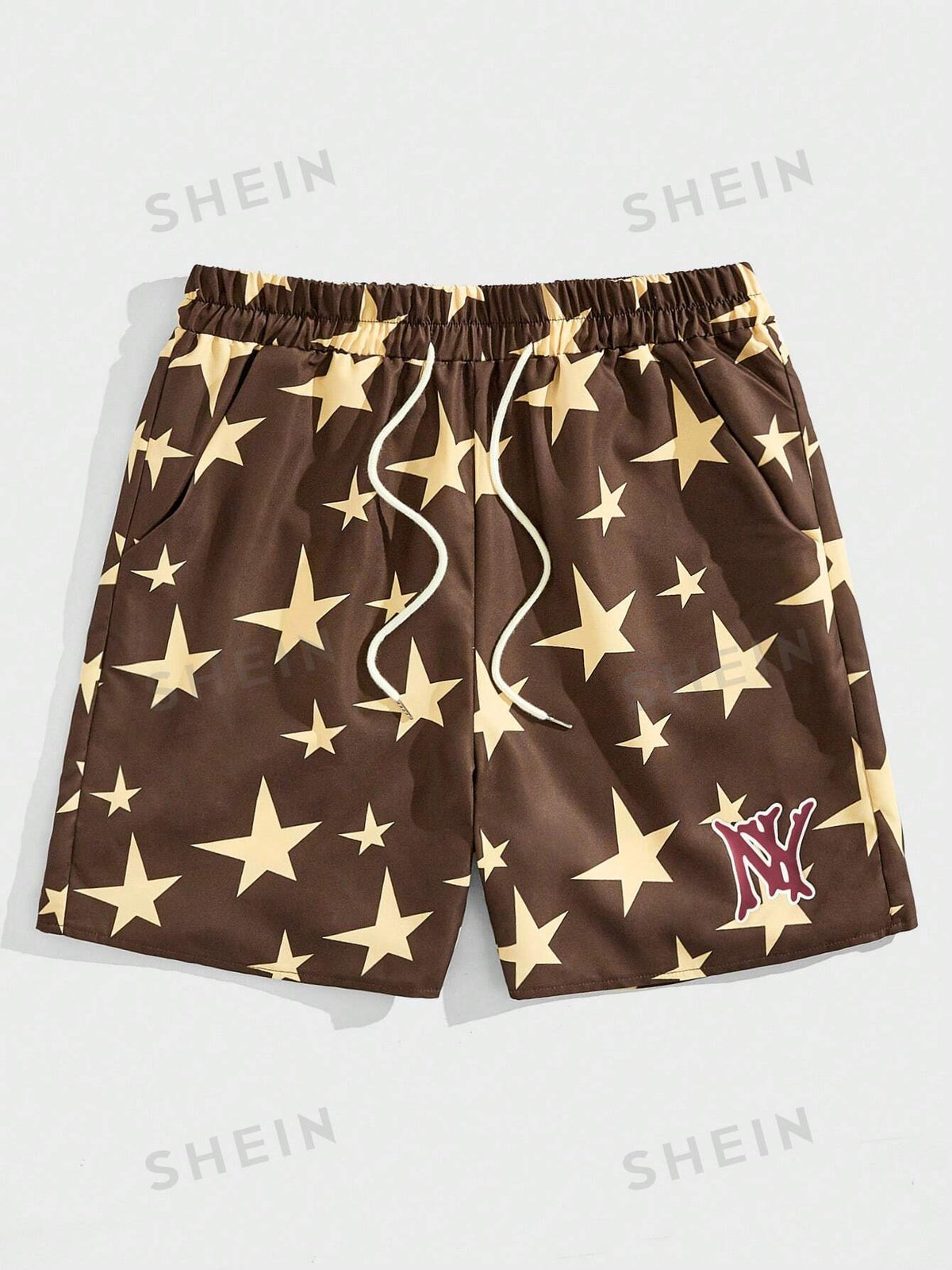 ROMWE Prep Men Star Print Drawstring Waist Shorts