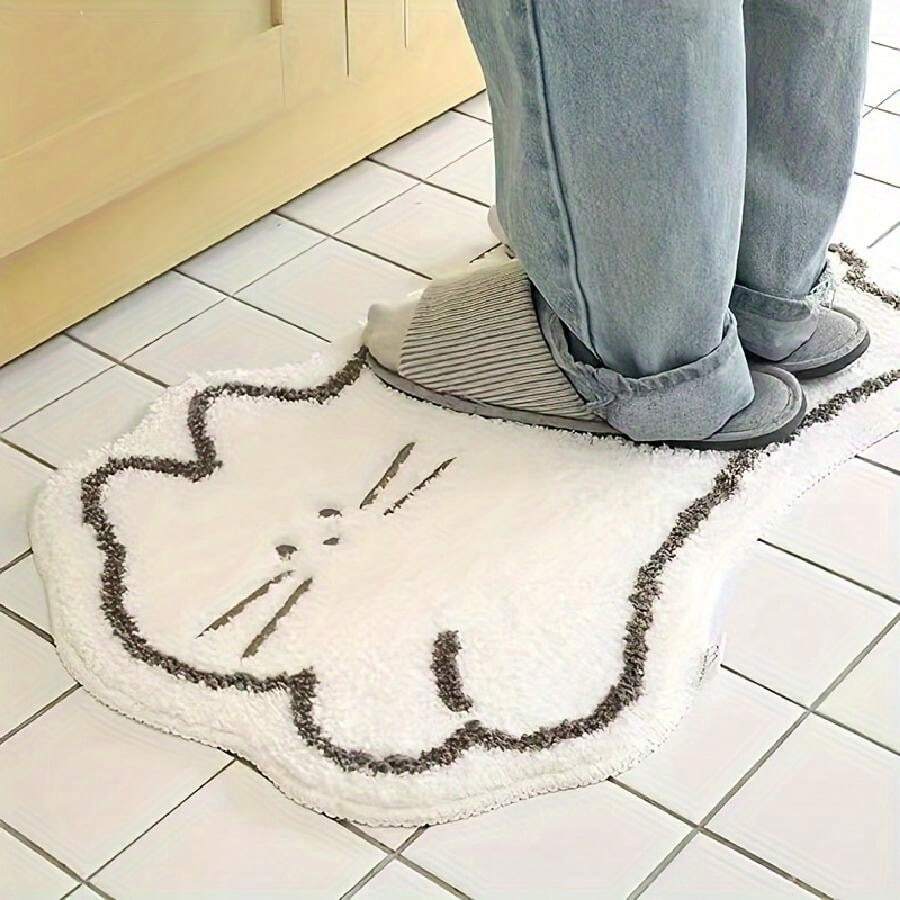 1pc Faux Cashmere Fabric, Washable Base Cloth. Cute Cartoon Cat Shaped Carpet, Indoor Decorative Carpet, Washable Carpet, Suitable For Bedroom, Living Room, Office, Home Decoration, Room Decor Floor M